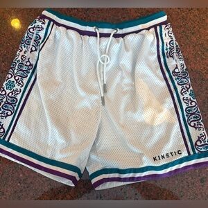 KINETIC basketball shorts, XL . Purple and white graphics. EUC .